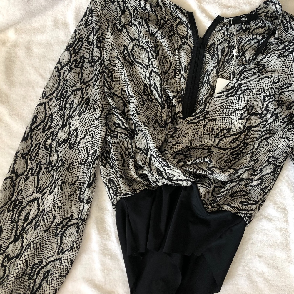 Snake Print Long-Sleeved Bodysuit